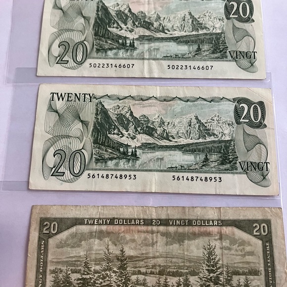 1954-1979 Vintage Canadian Currency $20 3 Pieces - Picture 2 of 2